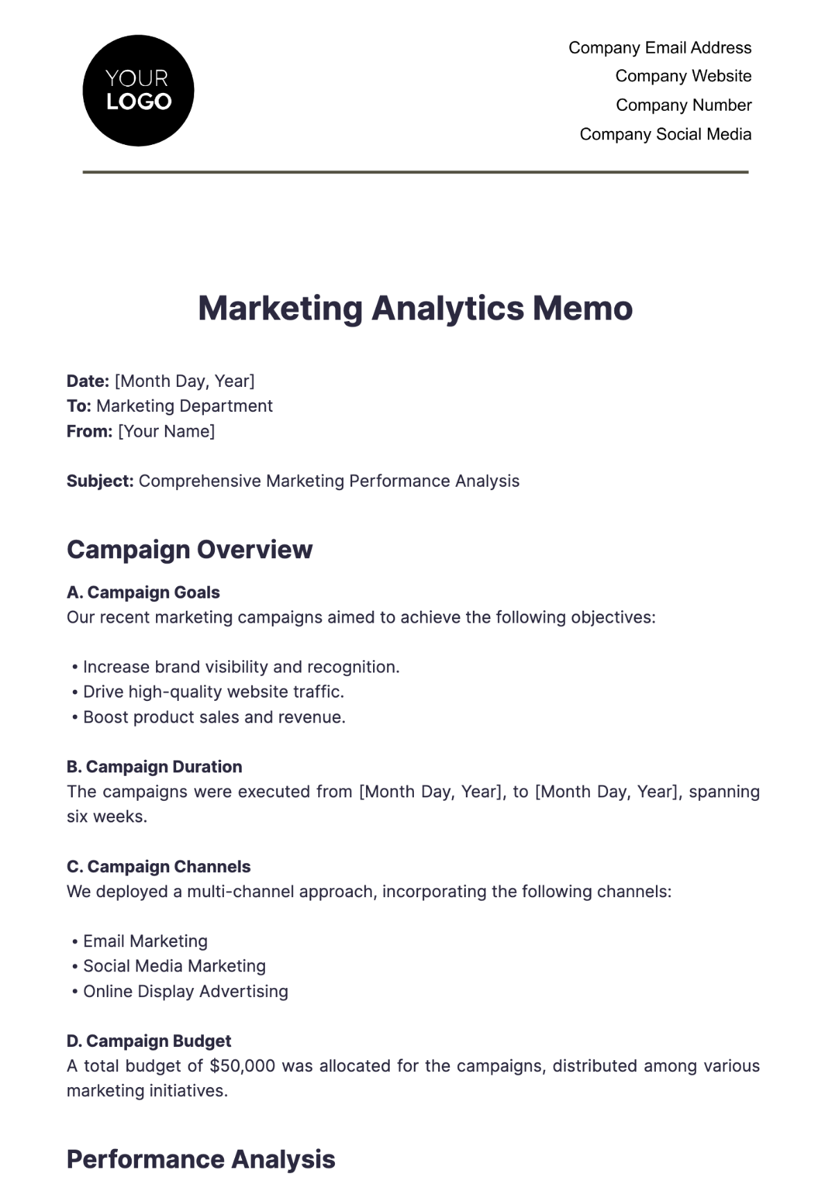 Marketing Analytics Memo Template - Edit Online & Download