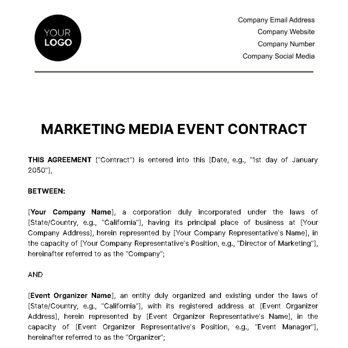 Marketing Media Event Contract Template