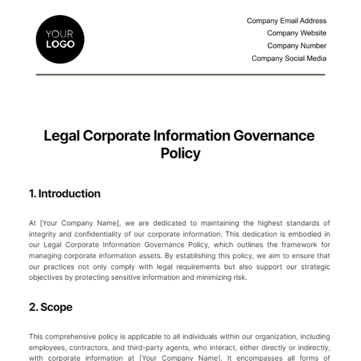 Legal Corporate Information Governance Policy Template