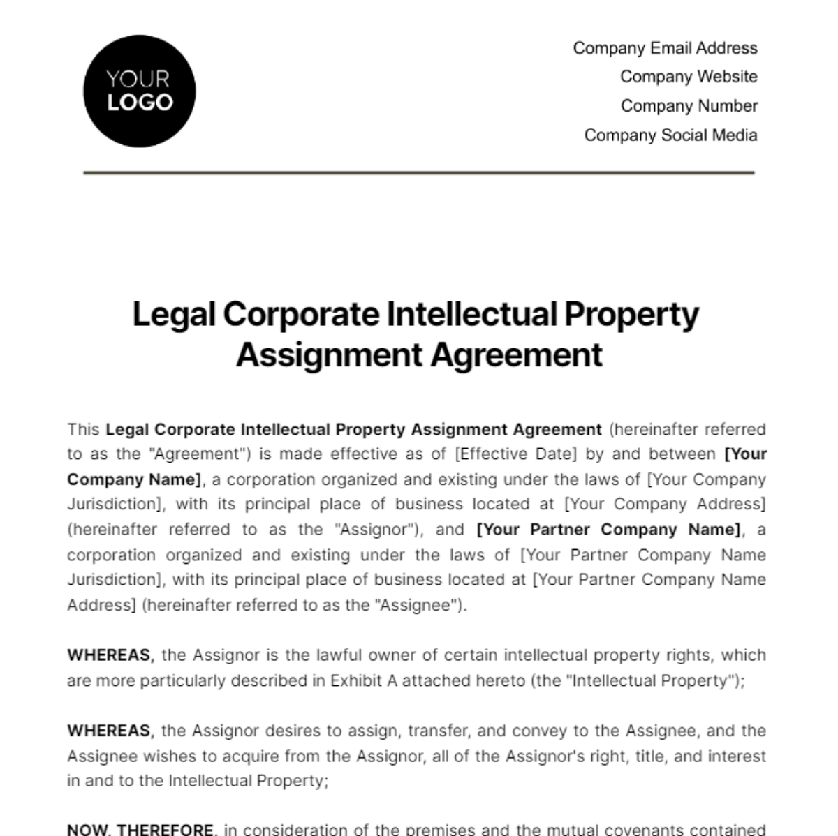 Free Legal Corporate Intellectual Property Assignment Agreement Template