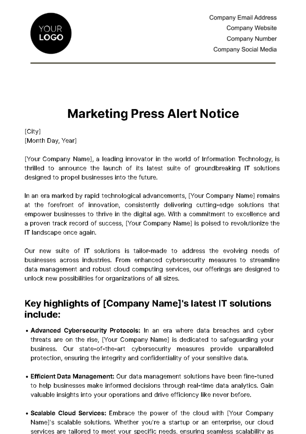 Marketing Press Alert Notice Template