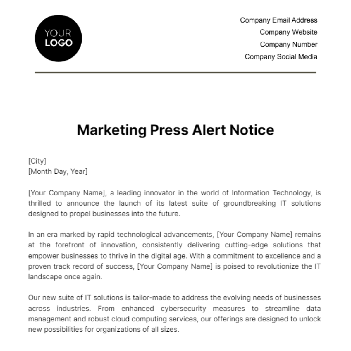 Marketing Press Alert Notice Template