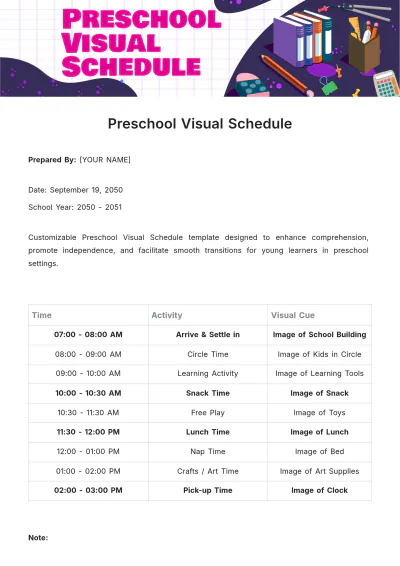 Free Preschool Visual Schedule Template to Edit Online