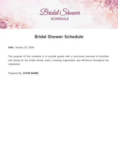 Free Bridal Shower Schedule Template to Edit Online