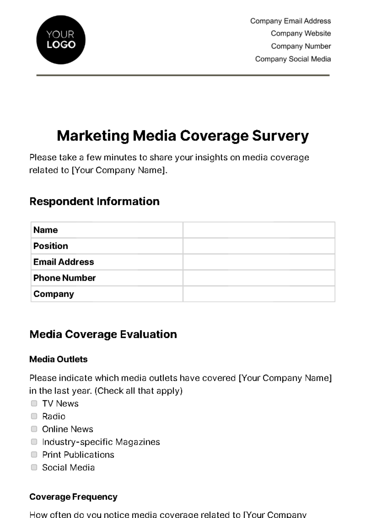 Marketing Media Coverage Survey Template
