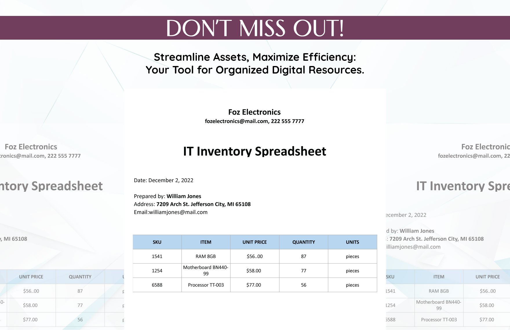 IT Inventory Spreadsheet Template