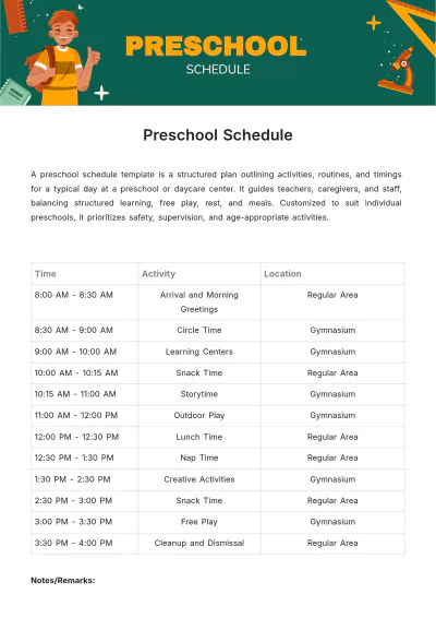 Free Preschool Schedule Template to Edit Online
