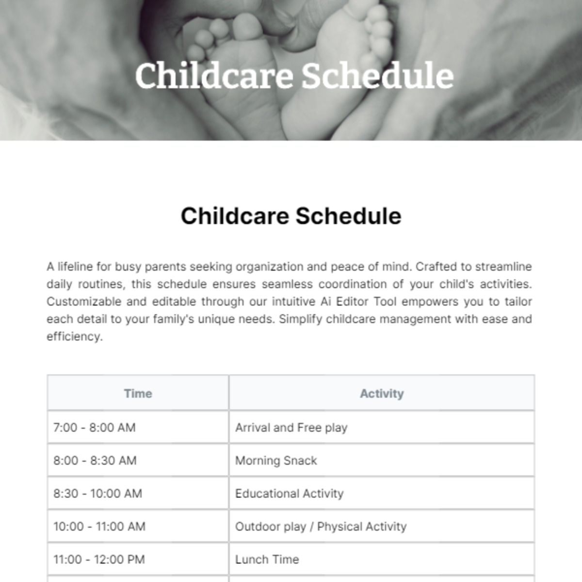 Childcare Schedule Template