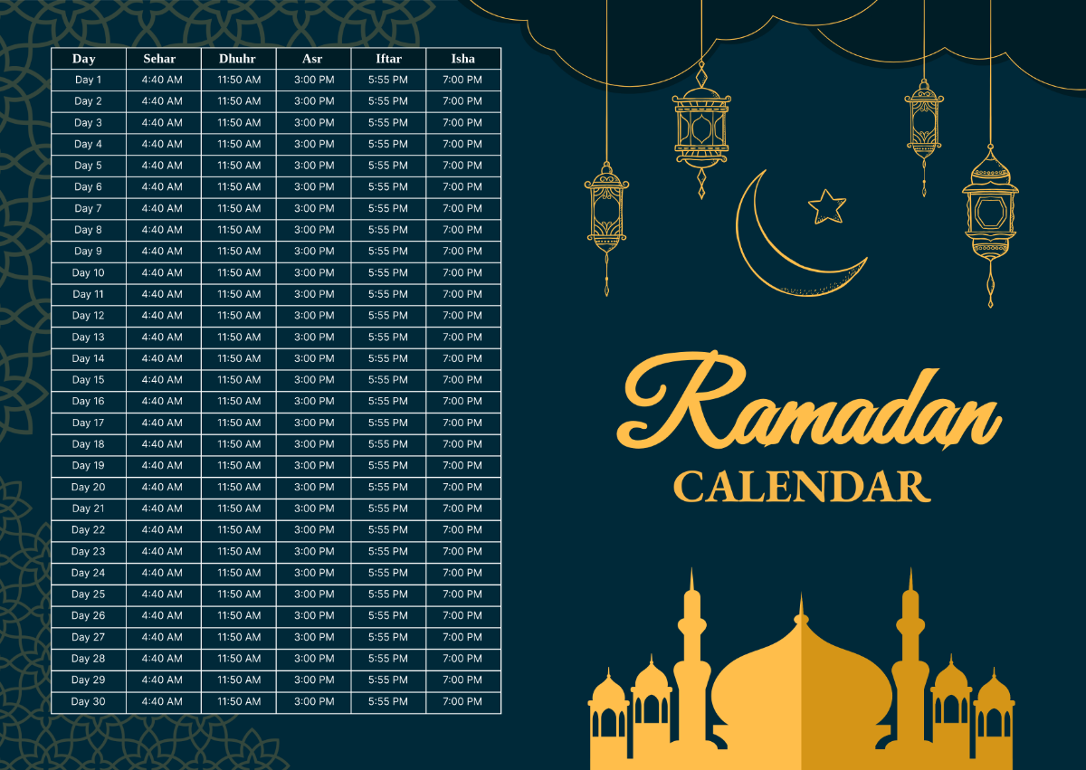 Ramadan Islamic Calendar Template Edit Online & Download Example