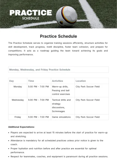 Free Practice Schedule Template to Edit Online