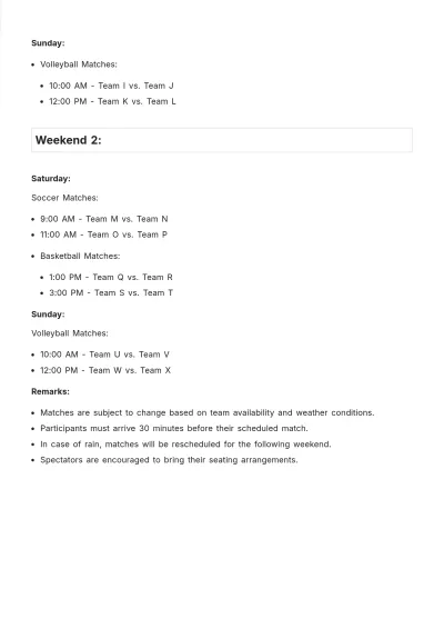 Free Sports Schedule Template to Edit Online