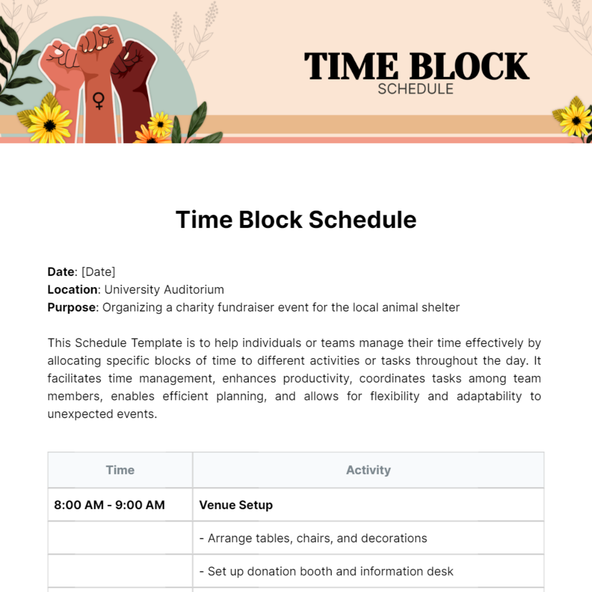 Time Block Schedule Template