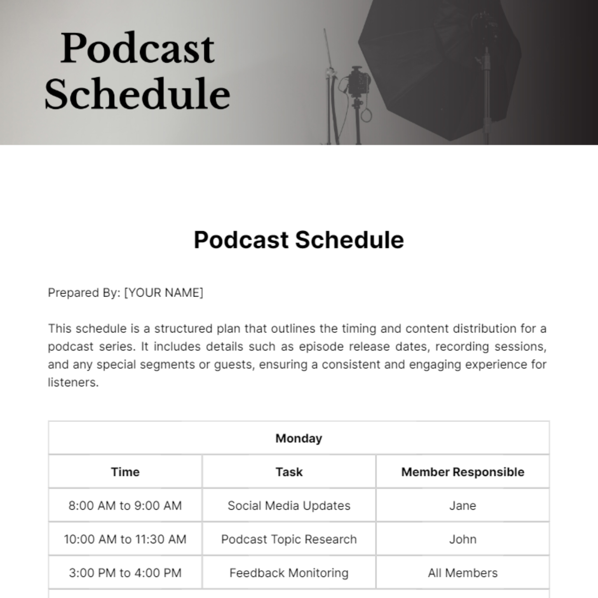 Podcast Schedule Template