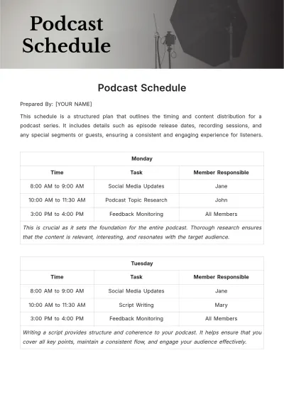 Free Podcast Schedule Template to Edit Online