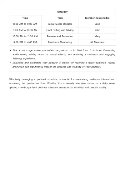 Free Podcast Schedule Template to Edit Online