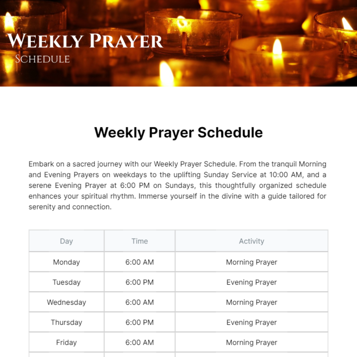 Weekly Prayer Schedule Template