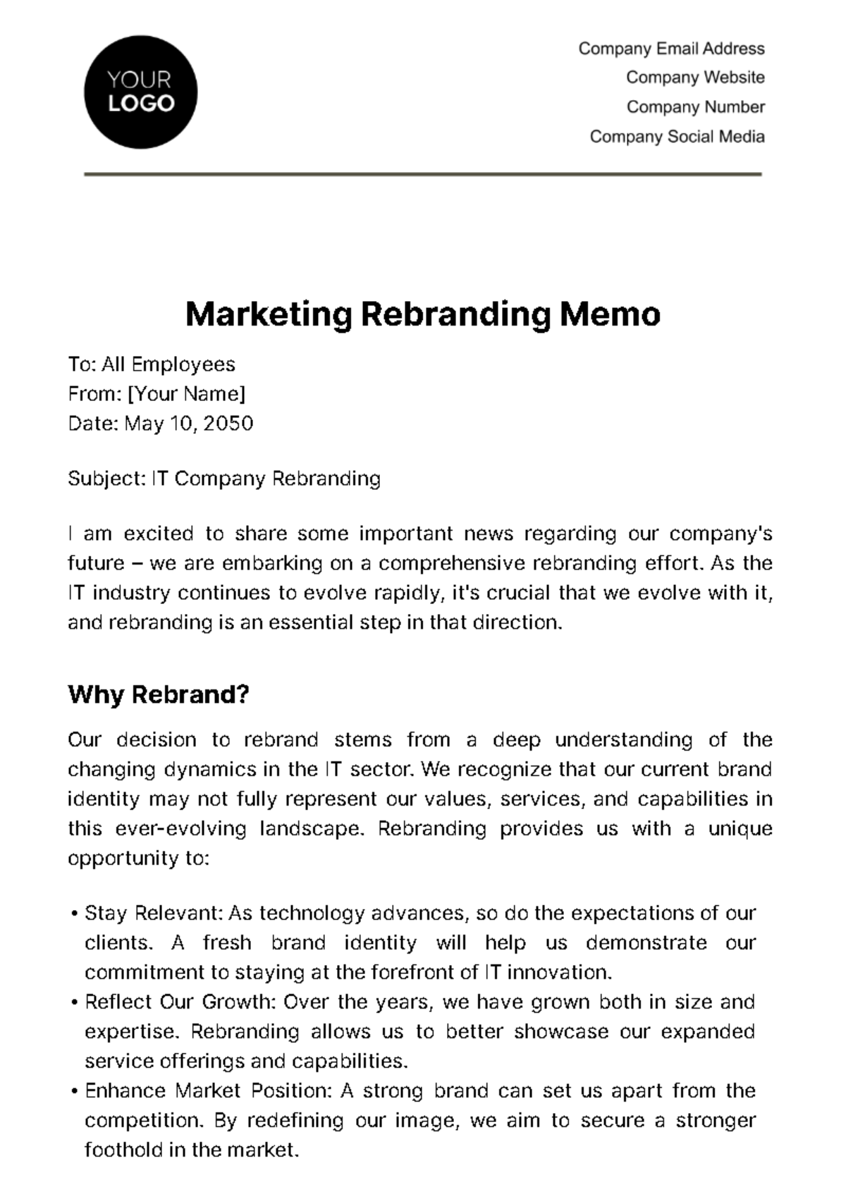 Marketing Rebranding Memo Template