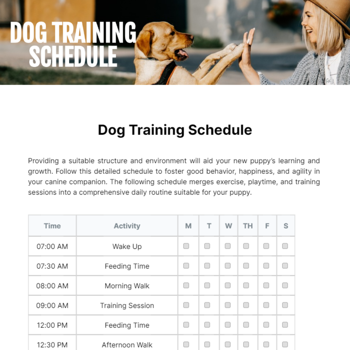 Dog Training Schedule Template