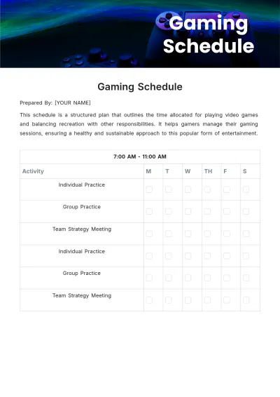 Free Gaming Schedule Template to Edit Online