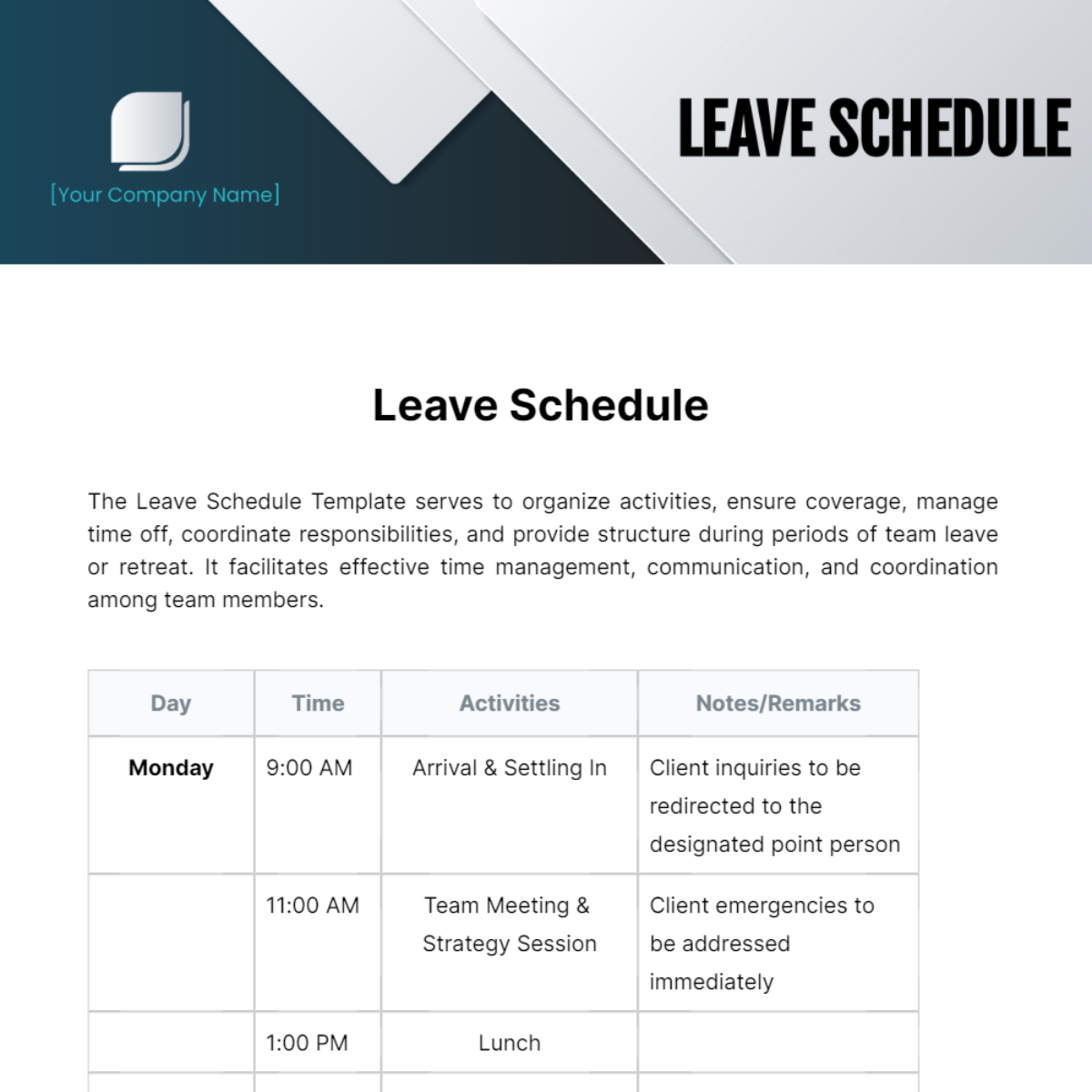 Leave Schedule Template