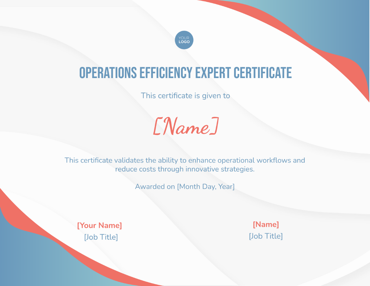 Operations Efficiency Expert Certificate Template