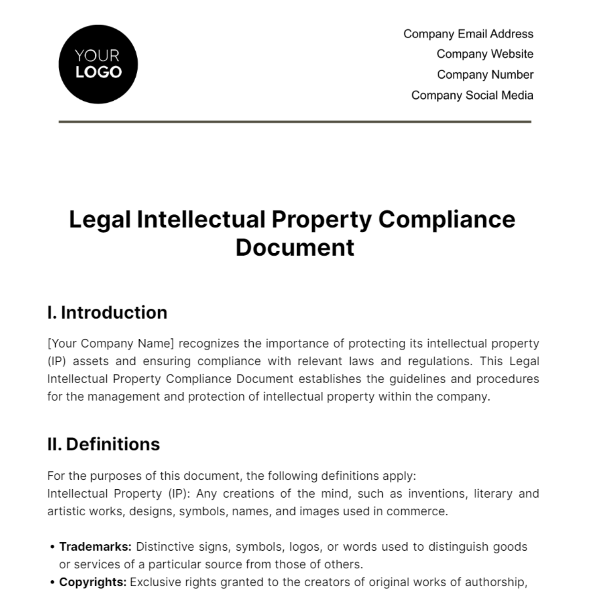 Legal Intellectual Property Compliance Document Template