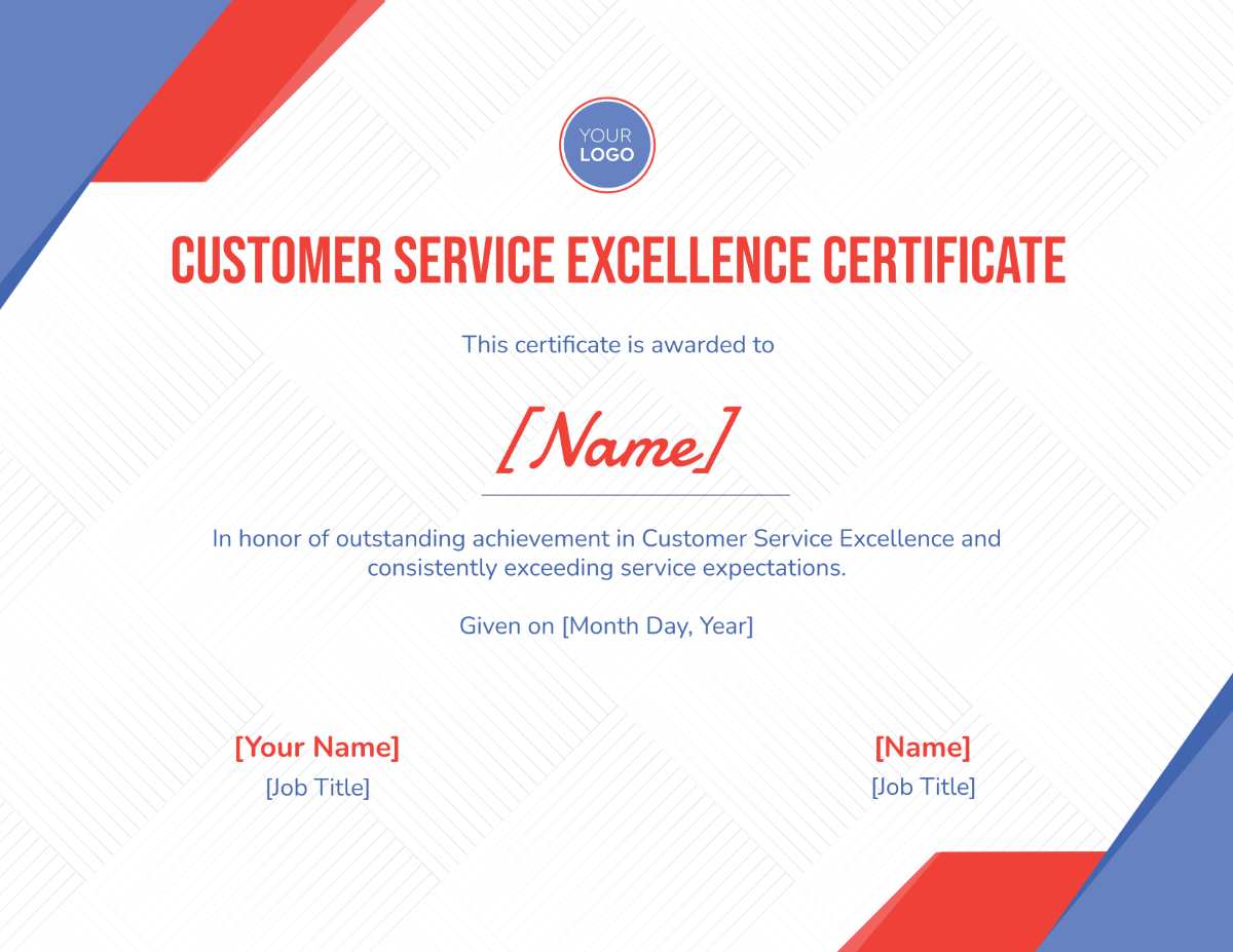 Customer Service Excellence Certificate Template