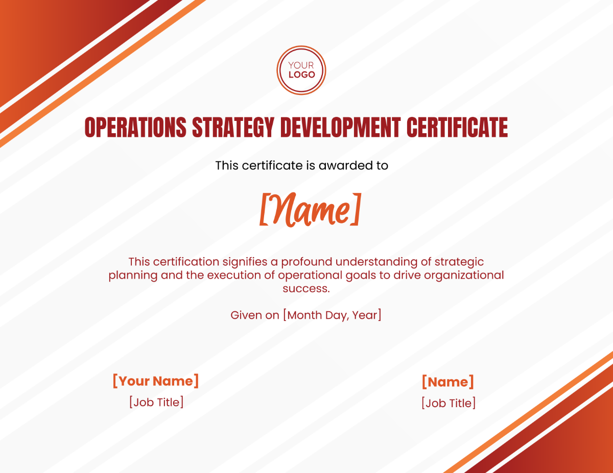 Operations Strategy Development Certificate Template