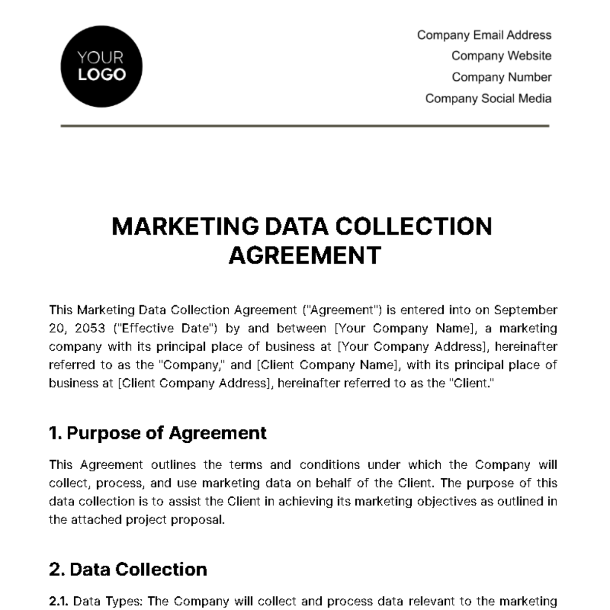 Free Marketing Data Collection Agreement Template