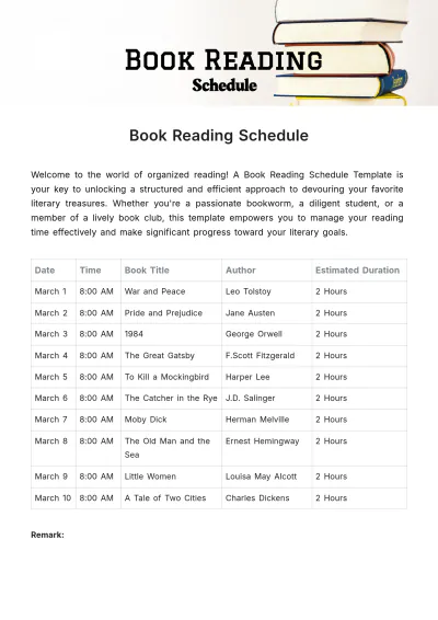 Free Book Reading Schedule Template to Edit Online