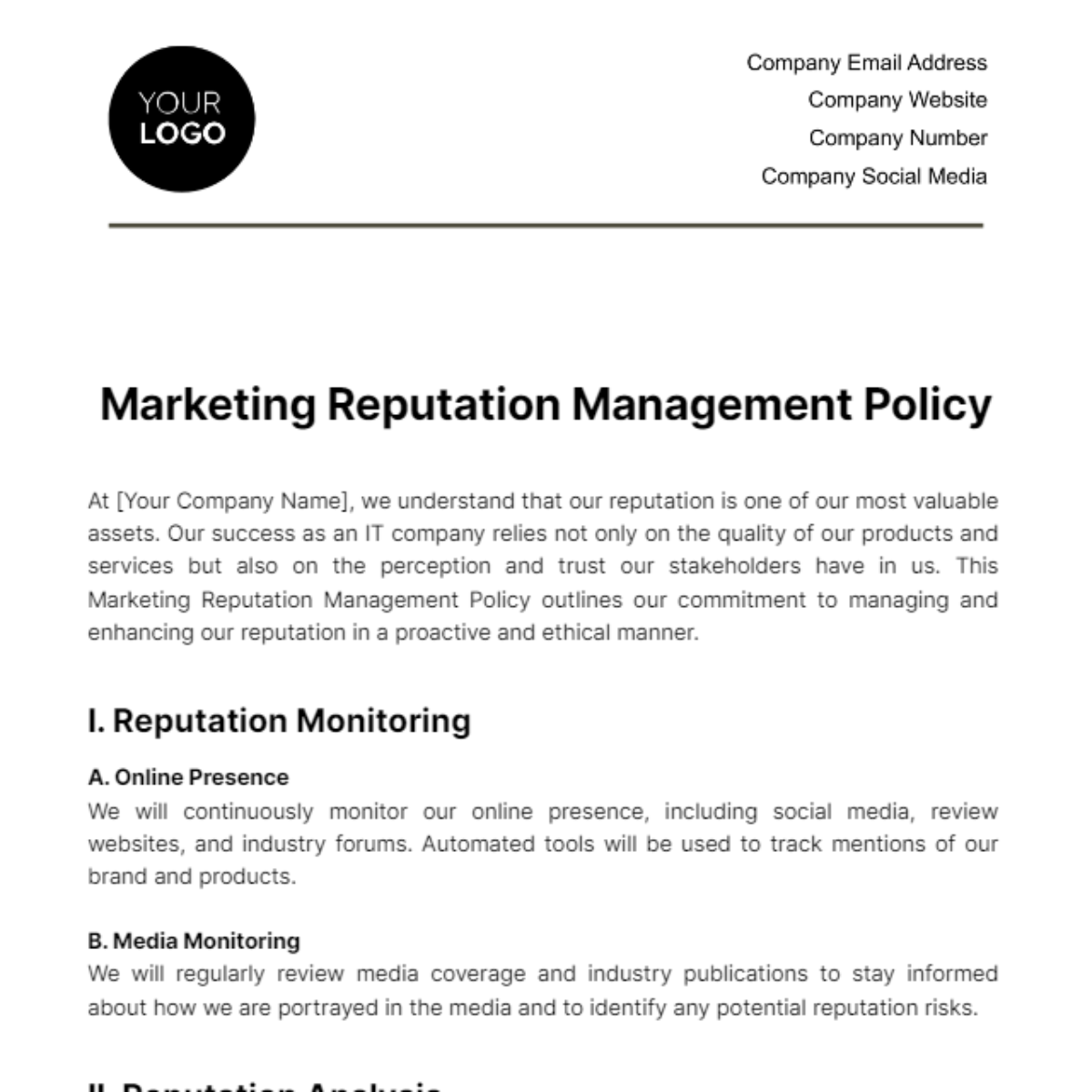 Marketing Reputation Management Policy Template