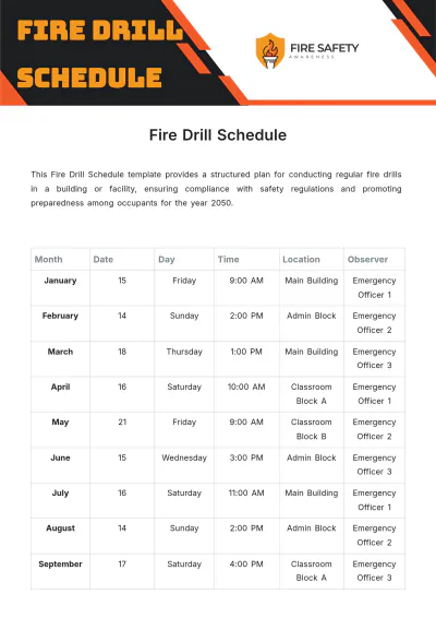 Free Fire Drill Schedule Template to Edit Online
