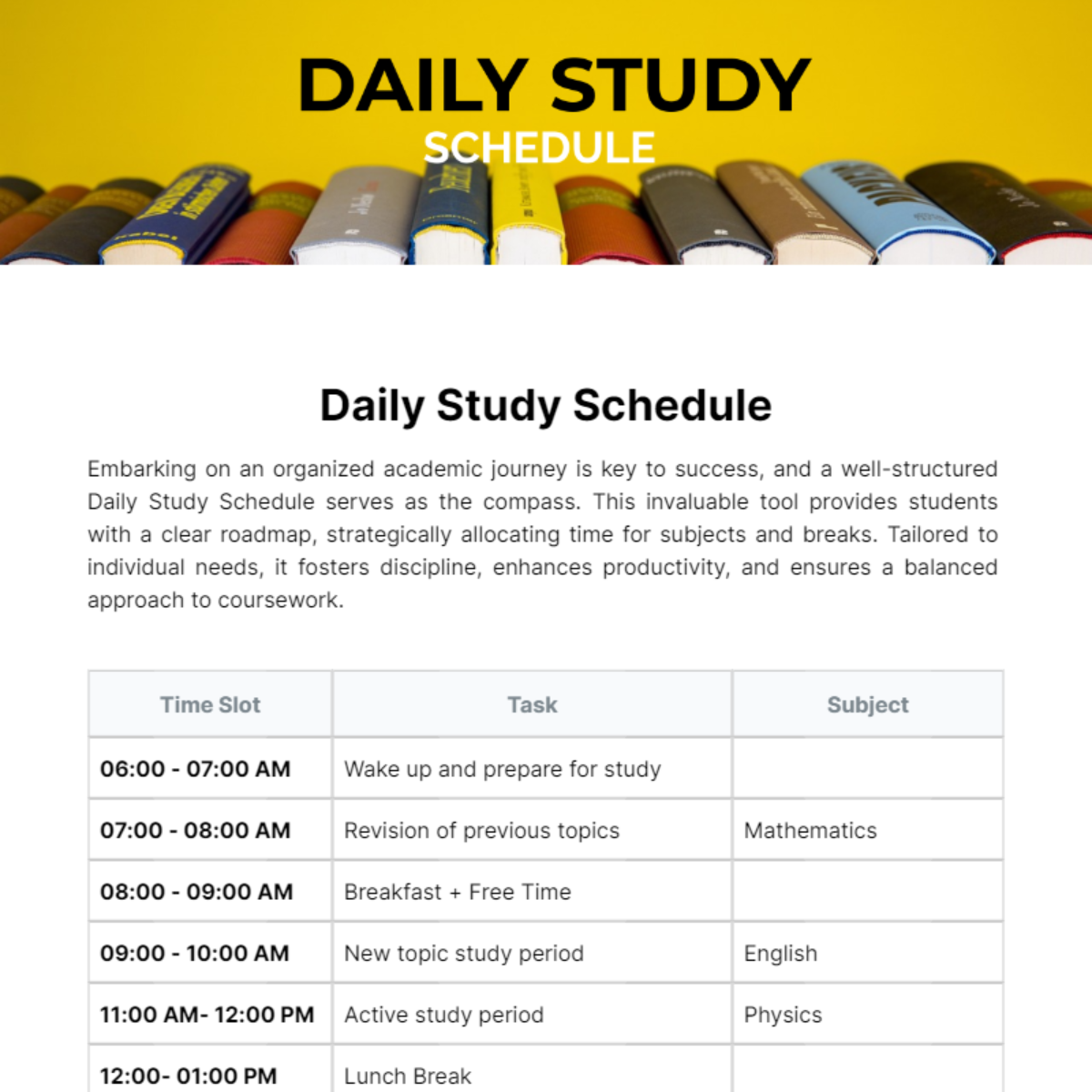 Daily Study Schedule Template