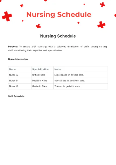 Free Nursing Schedule Template to Edit Online