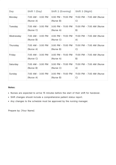 Free Nursing Schedule Template to Edit Online