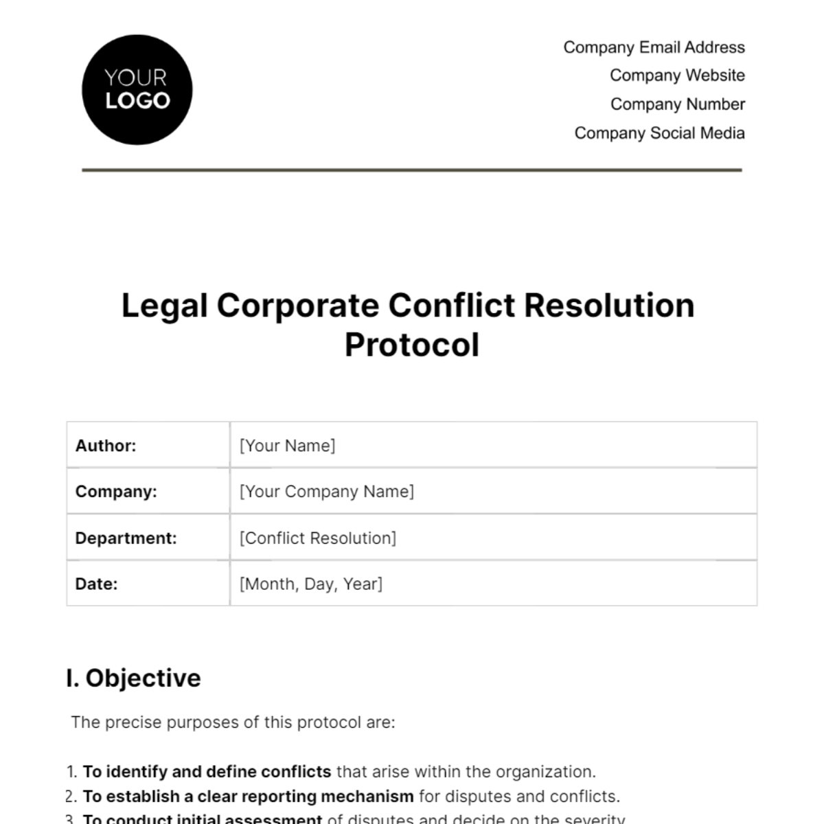 Legal Corporate Conflict Resolution Protocol Template