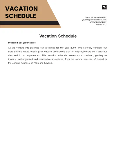 Free Vacation Schedule Template to Edit Online