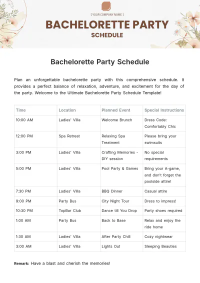 Free Bachelorette Party Schedule Template to Edit Online