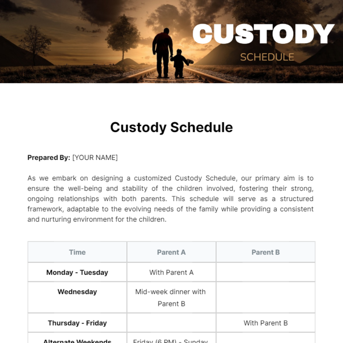 Custody Schedule Template