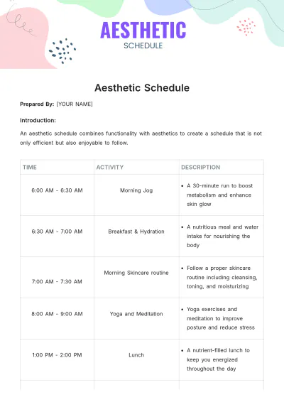 Free Aesthetic Schedule Template to Edit Online