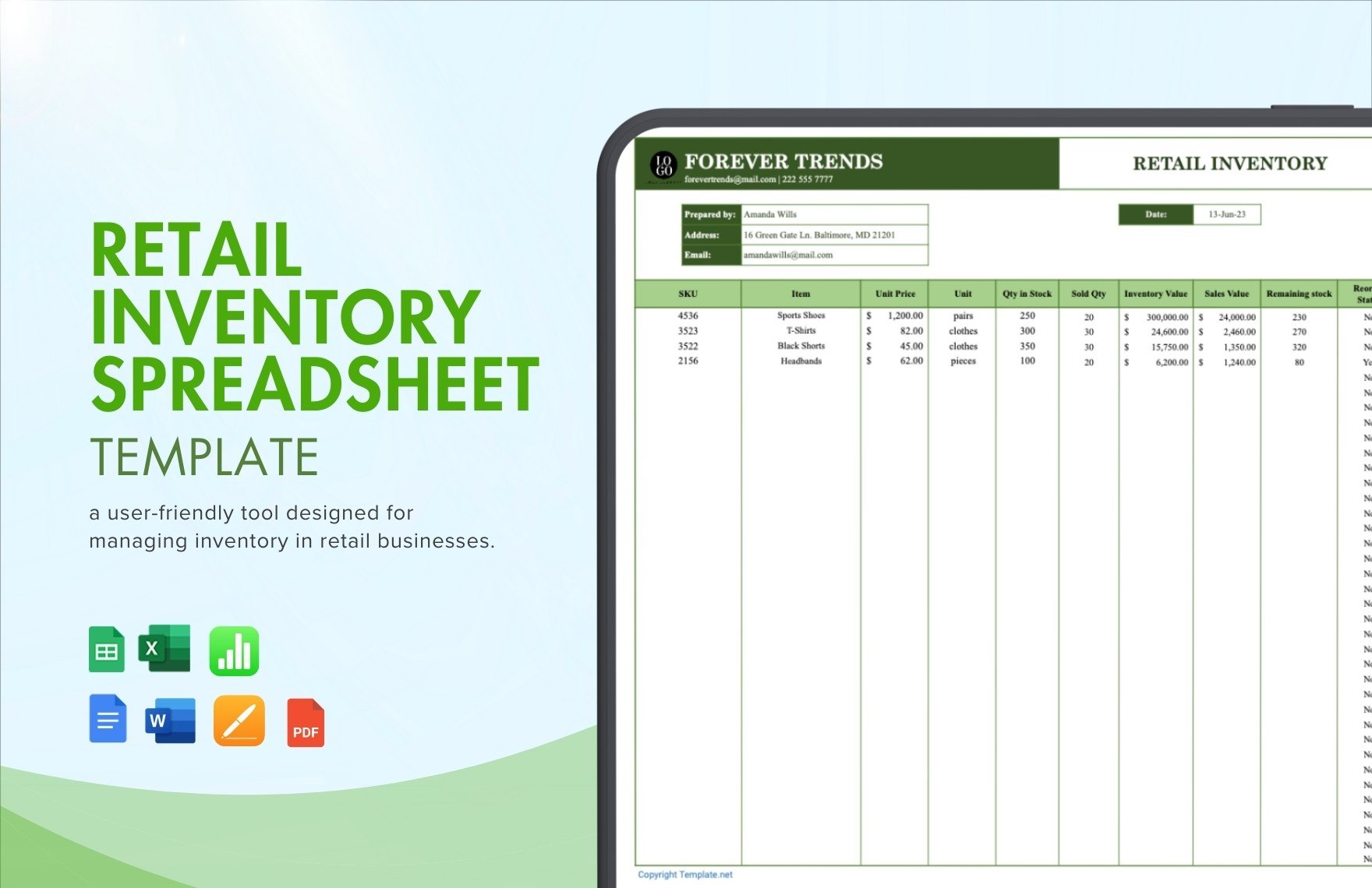 Retail Inventory Spreadsheet Template in Word, Google Docs, Excel, PDF, Google Sheets, Apple Pages, Apple Numbers