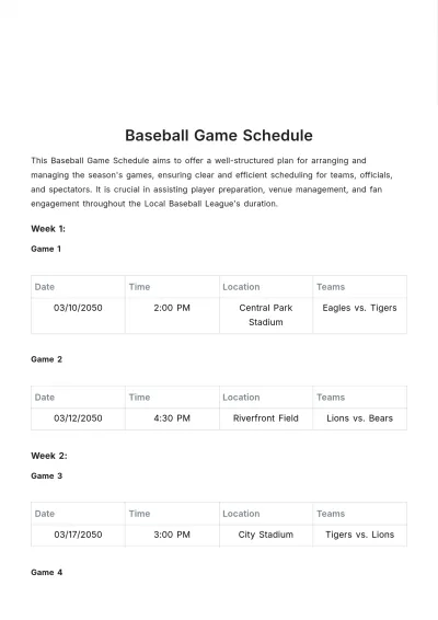 Free Baseball Game Schedule Template to Edit Online