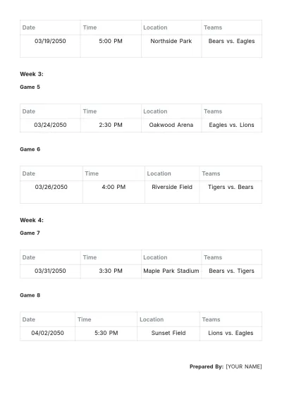 Free Baseball Game Schedule Template to Edit Online