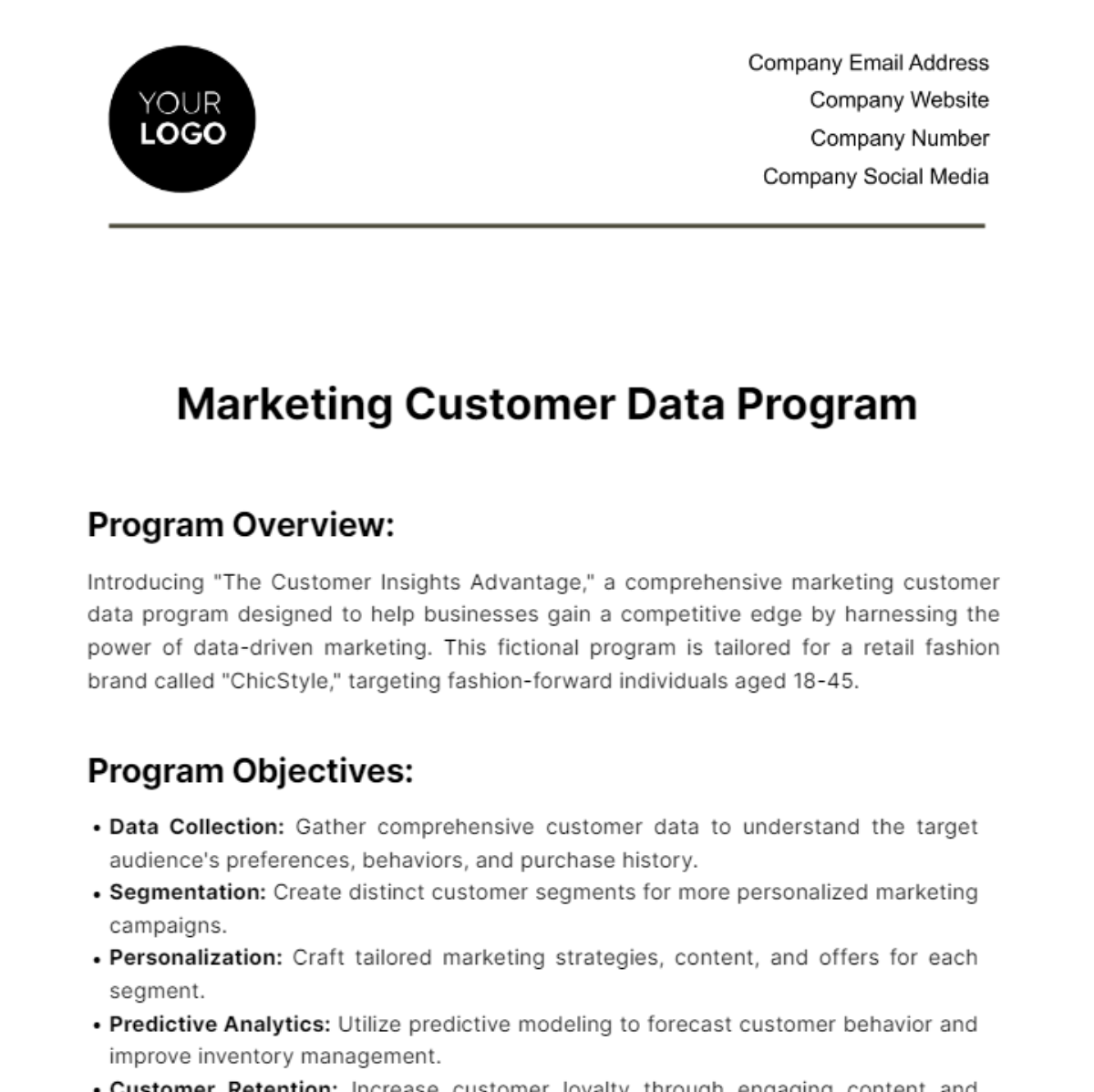 Marketing Customer Data Program Template