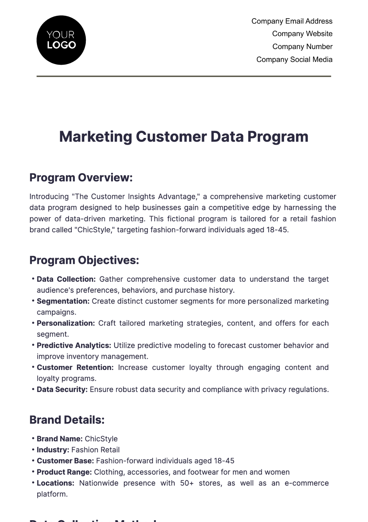 Marketing Customer Data Program Template - Edit Online & Download