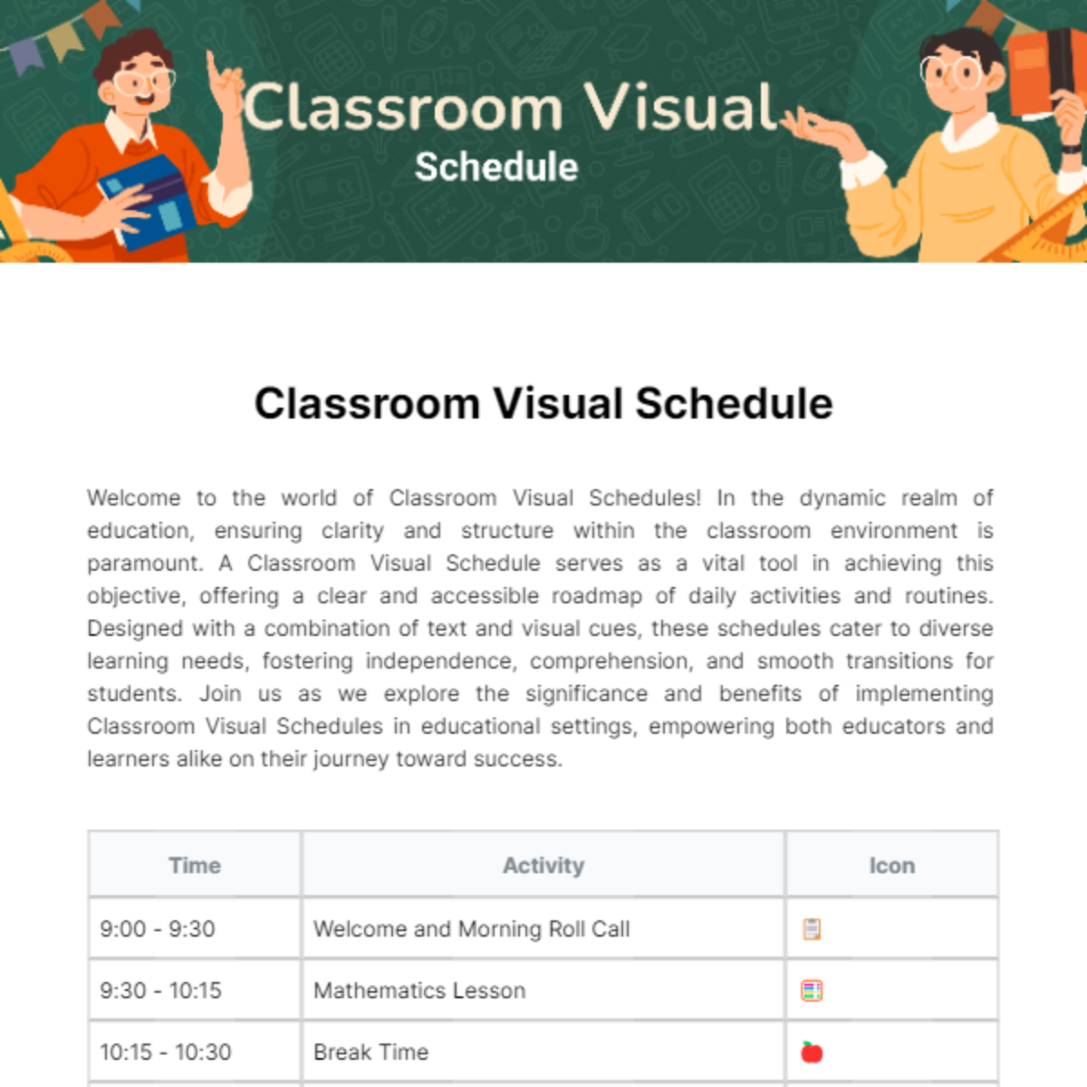 Classroom Visual Schedule Template