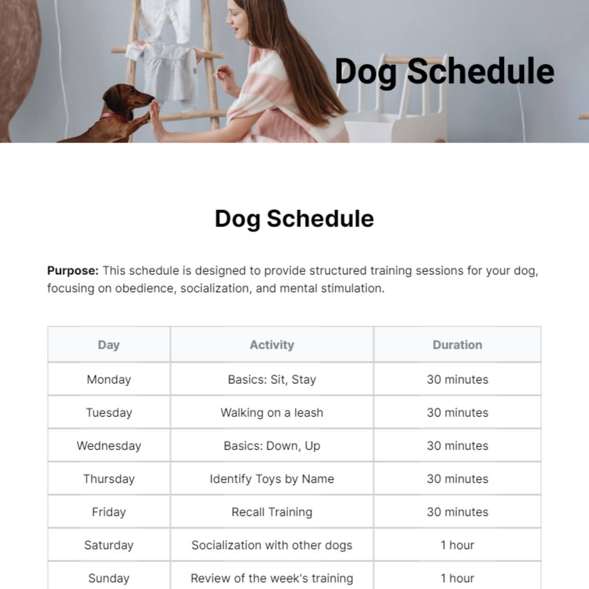 Dog Schedule Template