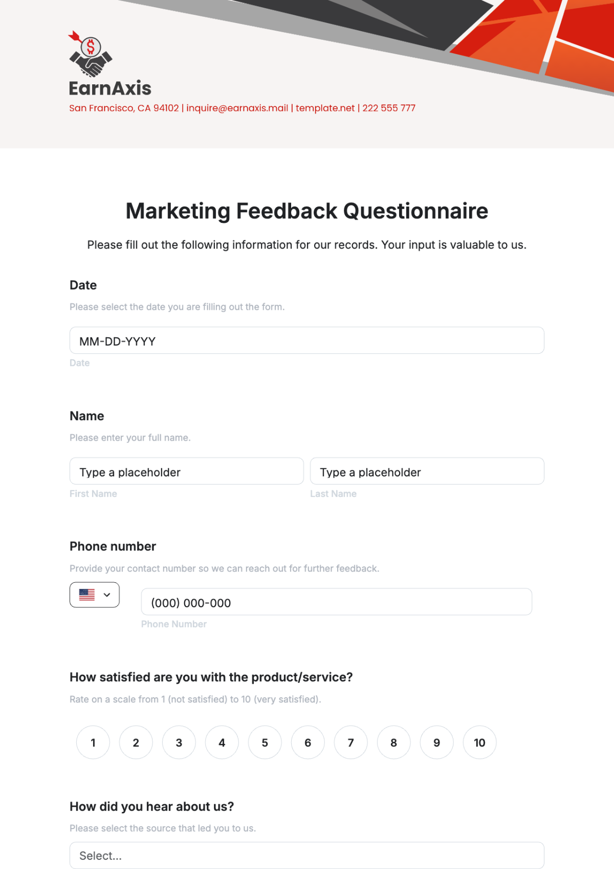 Free Marketing Feedback Questionnaire Template