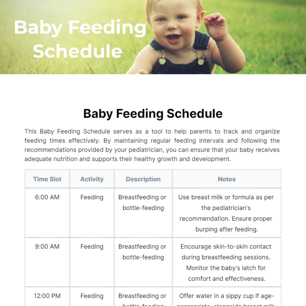 Baby Feeding Schedule Template