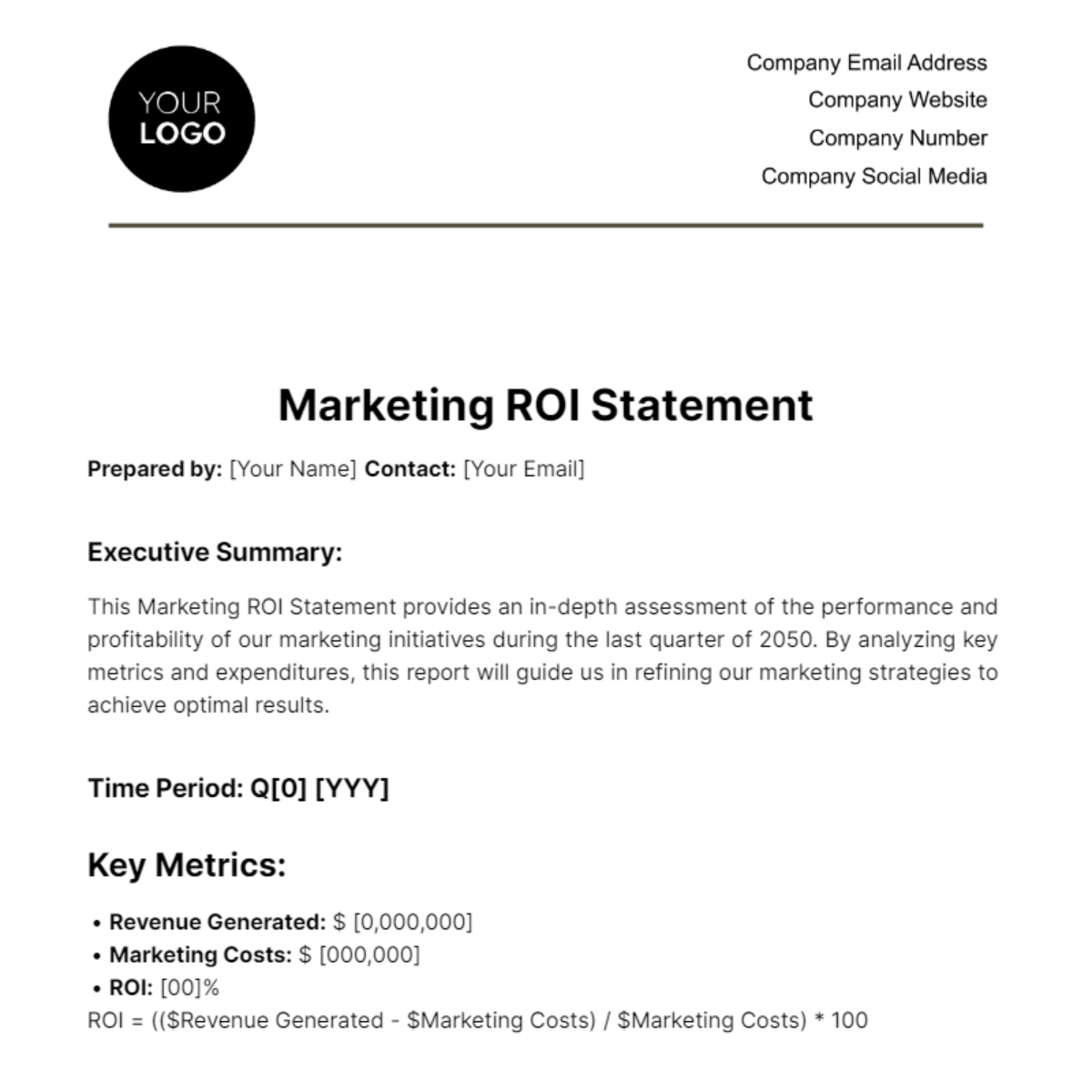Marketing ROI Statement Template